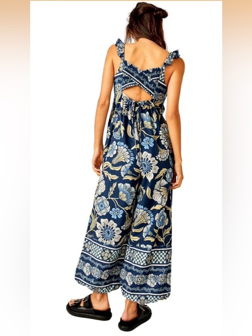 NWOT Free People Bali Albright Floral Boho Jumpsuit Blue Navy Multi 100% Cotton - Picture 3 of 15